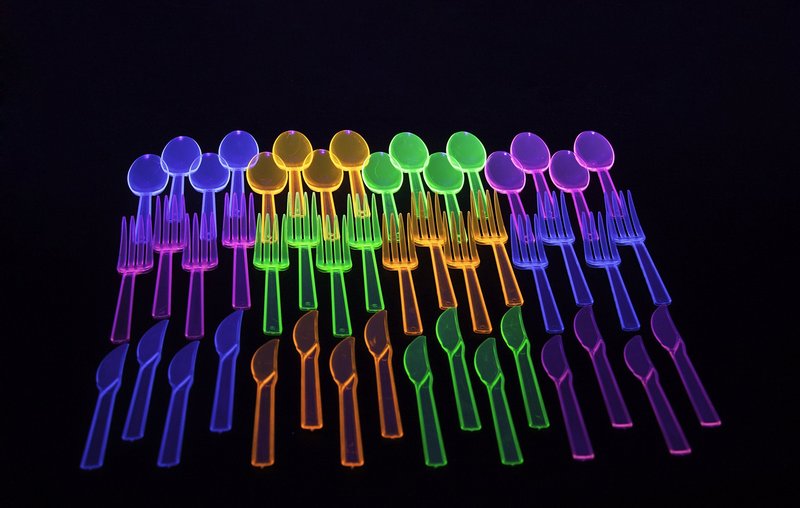 Party Essentials Hard Plastic Cutlery Combo Pack, 144 Pieces/48 Place Settings, Assorted Neon Brights