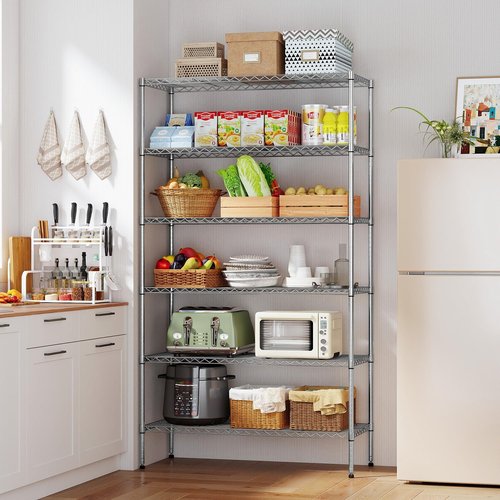 BestOffice 6-Tier Wire Storage Shelves with Wheels - Heavy-Duty Metal | Adjustable Chrome Racks | 18x45x82 | Holds Up to 2100 lbs | Easy No-Tool Assembly for Home & Garage
