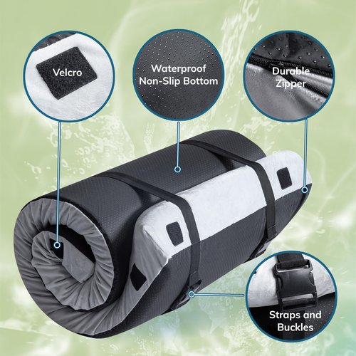 EGO Roll up Single Small Mattress Memory Foam CertiPUR-US Certified, Roll Up Floor Mattress Mat for Camping, Sleeping Pad, Portable with Travel Bag