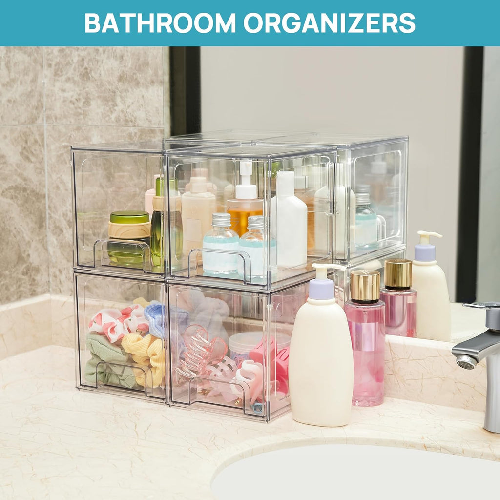 Vtopmart Stackable Storage Drawers - 6.6'' Tall Clear Acrylic Organizers for Bathroom & Kitchen