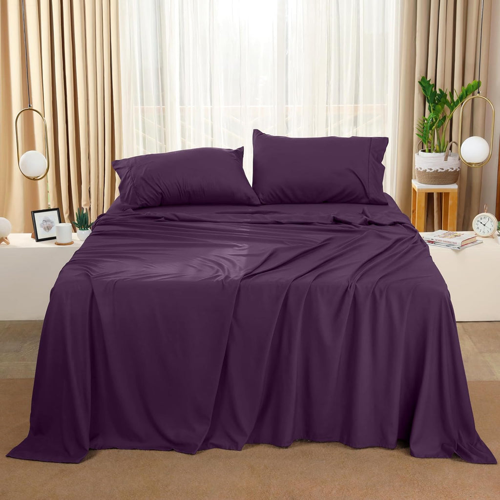 Utopia Bedding Full Sheet Set - Soft & Breathable 4-Piece Microfiber Bed Sheets for Full Size Bed | Dark Purple