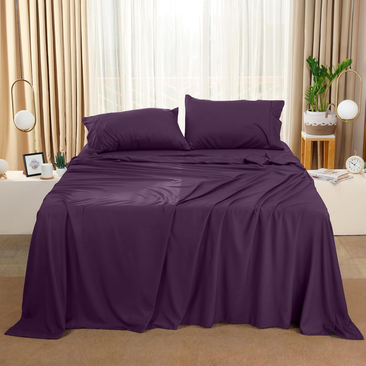 Utopia Bedding Full Sheet Set - Soft & Breathable 4-Piece Microfiber Bed Sheets for Full Size Bed | Dark Purple
