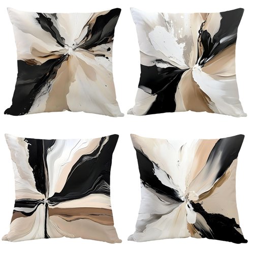 Black White Modern Throw Pillow Covers,Neutral Abstract Art Pillow Case,Decorative Pillow Covers for Bedroom Living Room,Abstract Art Pillow Cover Home Decor,Set of 4 (White & Brown, 18x18inches)