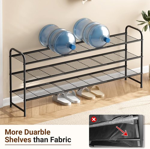 KEETDY 3-Tier Shoe Rack - Sturdy Metal Organizer for Entryway | Stackable Black Storage Shelf