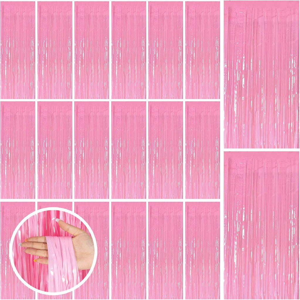 Skiennix 20 Pack Pink Tinsel Curtain Backdrop - Foil Fringe Decorations for Birthday & Graduation Parties