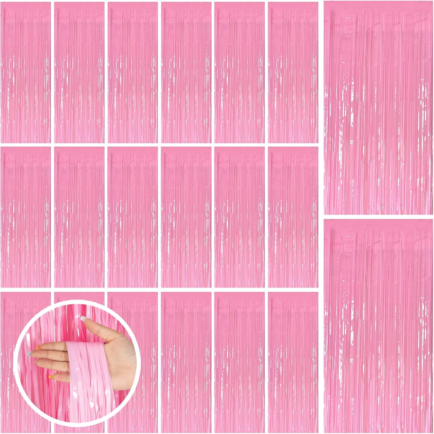 Skiennix 20 Pack Pink Tinsel Curtain Backdrop - Foil Fringe Decorations for Birthday & Graduation Parties