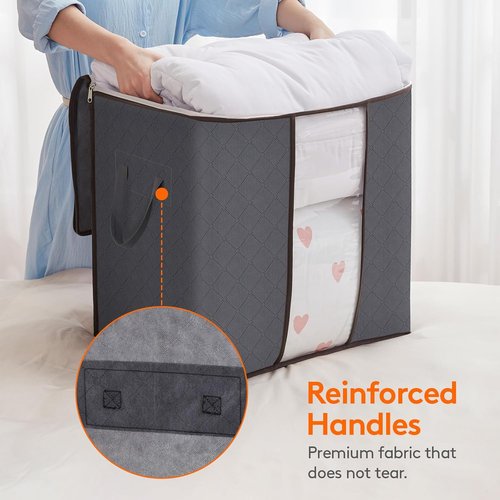 Lifewit 100L Clothes Storage Bins - 6 Pack Foldable Bags with Lids, Clear Window & Reinforced Handles