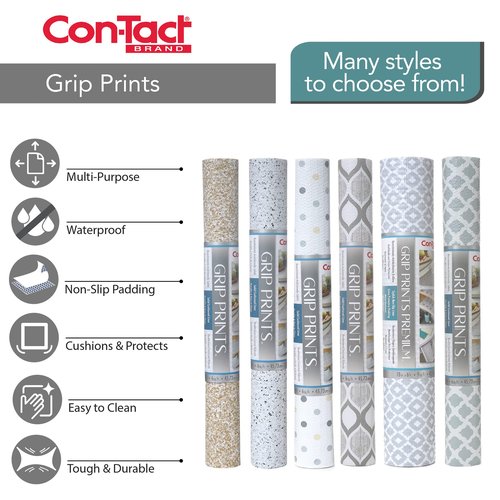 Con-Tact Brand Grip Prints Shelf Liner | Versatile, Durable Non-Adhesive Non-Slip Vinyl Drawer and Cabinet Liner in Beige Granite, 18" x 8', Pack of 4 Rolls