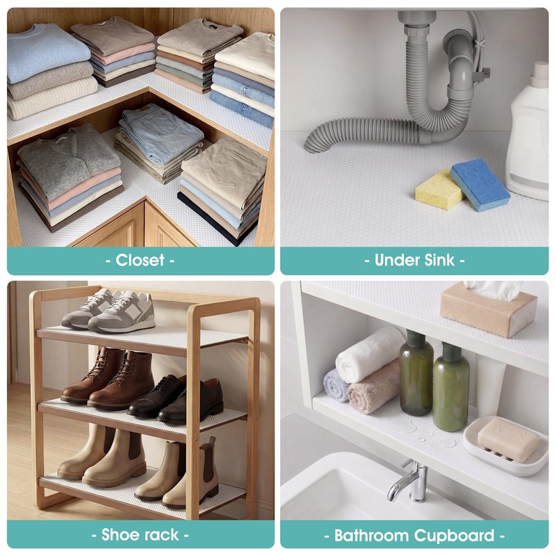 PABUSIOR Adhesive Cabinet Shelf Liner: Peel and Stick Non-Slip White Contact Paper - Waterproof Kitchen Drawer Liner for Pantry Shelves Bathroom Cupboard 15" W x 120" L