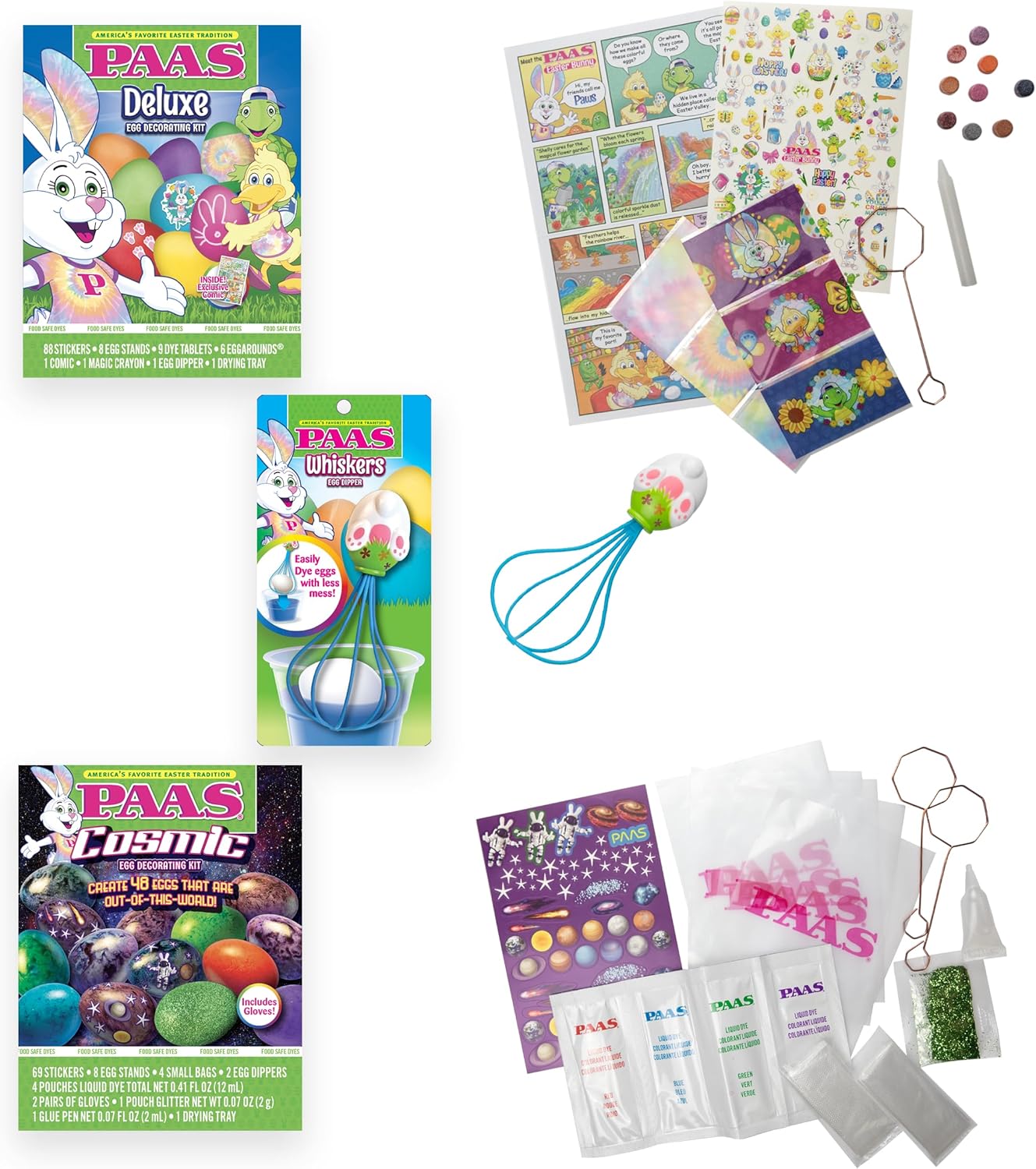 PAAS Easter Egg Decorating Bundle - Deluxe & Cosmic Kits with Food Safe Dye | Family Fun Activity (3 Pieces)