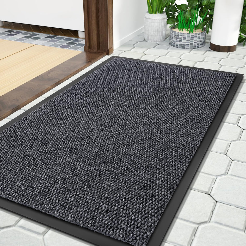 Yimobra Outdoor Indoor Doormat - 100% Waterproof, Stain & Fade Resistant | 36 x 17 Inches, Gray & White