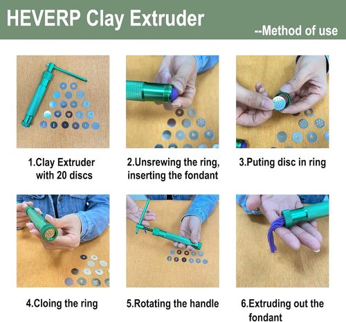 HEVERP Stainless Steel Clay Extruders - Sugar Paste & Cake Fondant Decorating Tool Set | Green Color