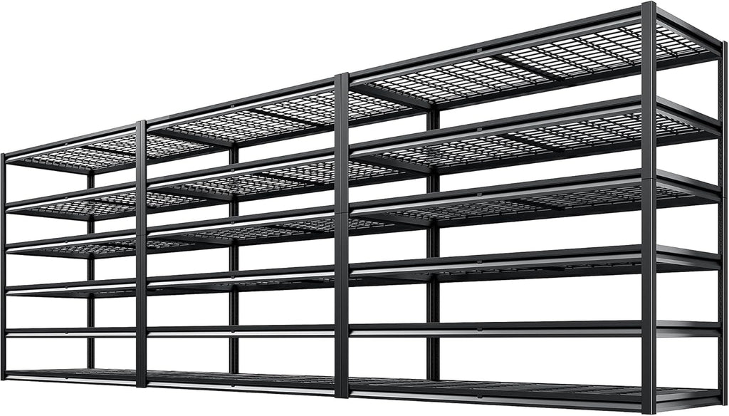 REIBII 3500LBS Heavy Duty Garage Shelving - Adjustable 6-Tier Metal Storage Unit | 55" W x 26" D x 84" H, Black, 3 Pack