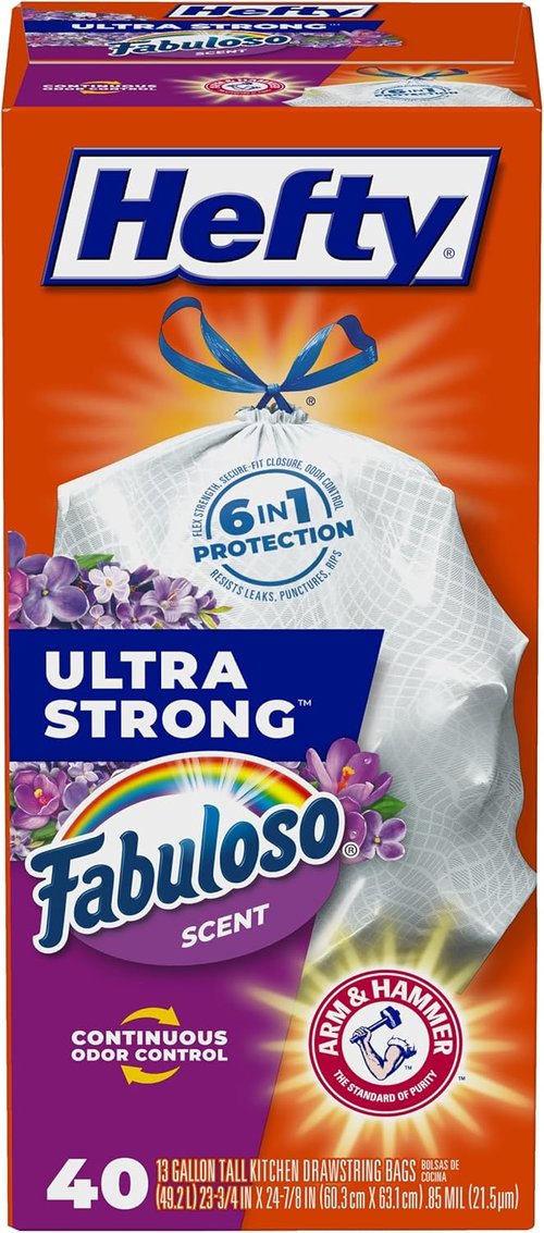 Hefty Ultra Strong 13 Gallon Trash Bags - Leak & Puncture Resistant | Odor Control, 40 Count, White