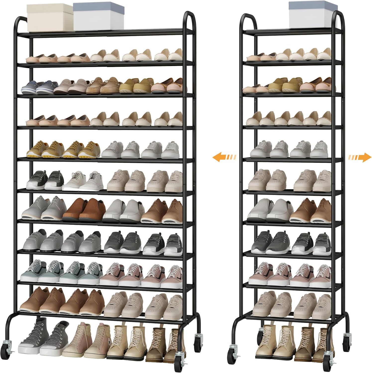 STO STO Expandable Shoe Rack - 10-Tier Metal Organizer for Up to 44 Pairs | Adjustable Storage in Black