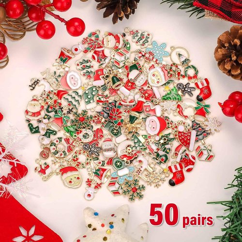 Acejoz Christmas Charms - 100Pcs Gold Enamel Jewelry Pendants for Bracelets & Earrings