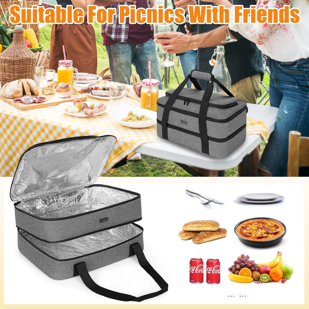 Trunab Casserole Carrier - Insulated Thermal Tote Bag for Hot or Cold Food | Fits 9" x 13" Baking Dish, Grey