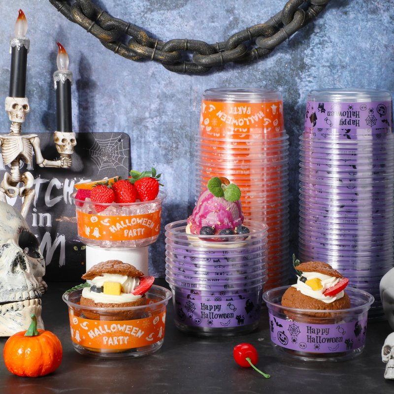 SiliFine 100 Pcs Halloween Candy Bowls 12 oz Plastic Clear Bowls Bulk Disposable Halloween Party Serving Dishes for Fruit, Candy, Desserts, Snacks, Soup, Salads, Parfaits