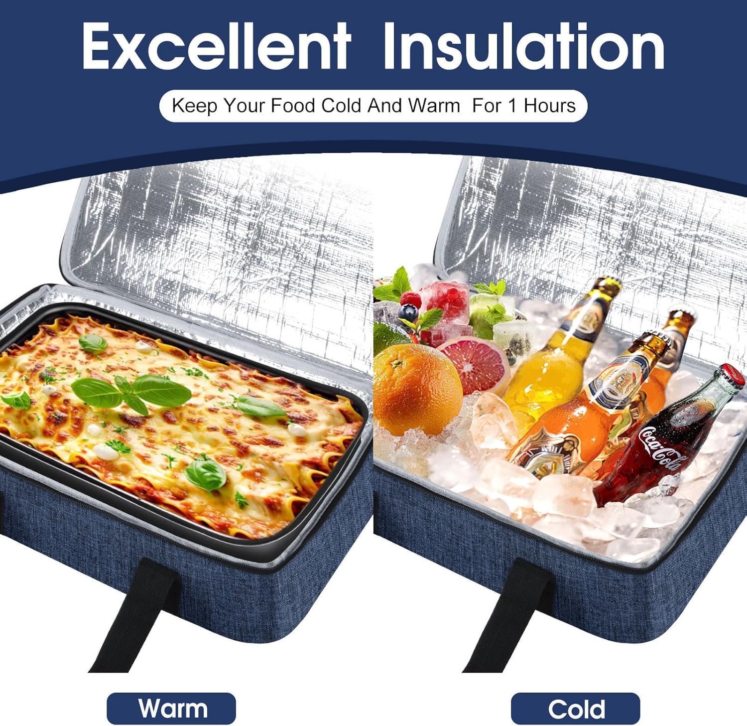 Skiennix Insulated Casserole Carrier - Portable Lunch Tote for Hot/Cold Food | Fits 9" x 13" Dish - Navy Blue
