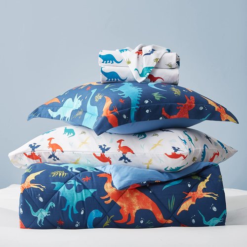 UMCHORD Dinosaur Kids Bedding Set for Boys, 5 Pieces Twin Size Comforter Set with Sheets, Super Soft Lightweight Bed in a Bag, Durable Children Bed Set
