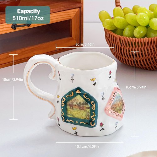 Large Ceramic Coffee Mug, Pretty Flower Cup with Big Handle, Funny Cute Tea Design for Office and Home,Unique Gift for Women and Tea Lovers