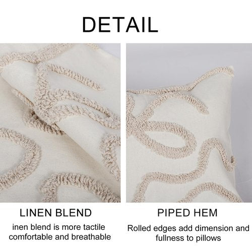 RinRinfam Coquette Bow Tufted Throw Pillow Cover 12x 20, Boho Neutral Linen Pillow Cushion Cases,Farmhouse Modern Decorative Pillows for Bed, Outdoor Couch Bedroom Car Cream