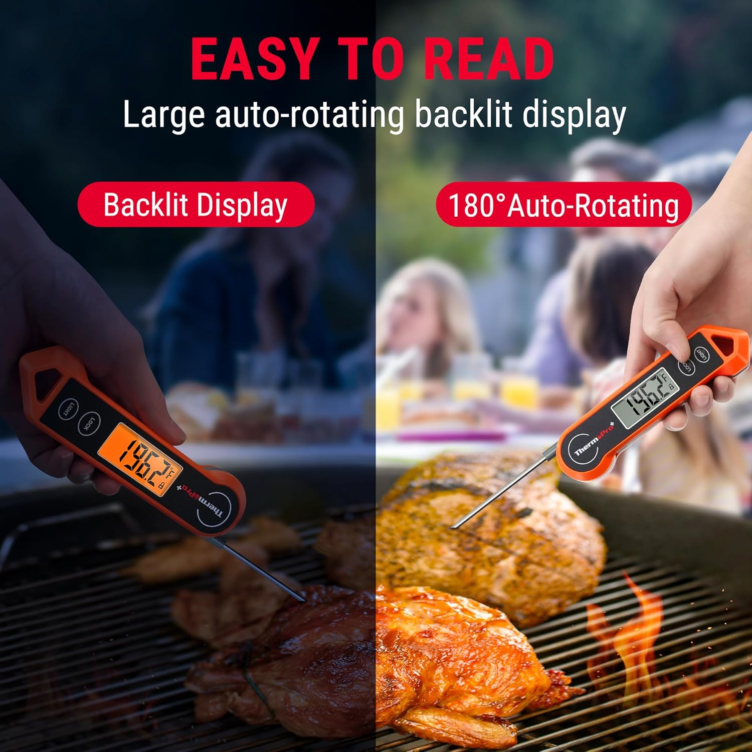 ThermoPro TP19H Digital Meat Thermometer - Ambidextrous Backlit Display for Precise Cooking | Rechargeable Salt and Pepper Grinder Set