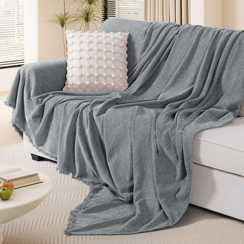 KinCam Couch Covers for 3 Cushion Couch Sofa Cover Washable Sectional Couch Cover for Dogs Tassel Sofa Blanket Cover Pet Friendly Soft and Durable for Most Furniture(91" x 134", Grey)