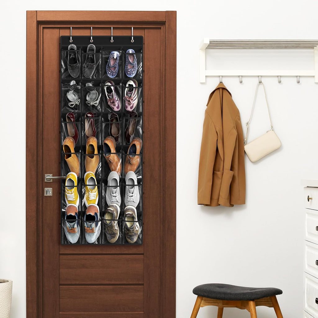 Simple Houseware 24-Pocket Over-The-Door Shoe Organizer - Large Clear Pockets, Black (56" x 22.5")