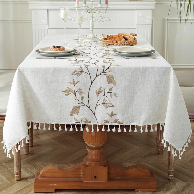 TEWENE Tablecloth, Spring Wrinkle Free Table Cloth Rectangle Farmhouse Linen Table Cover for Picnic, Party, Outdoor (55''x86''/6-8 Seats/Brown Vine)