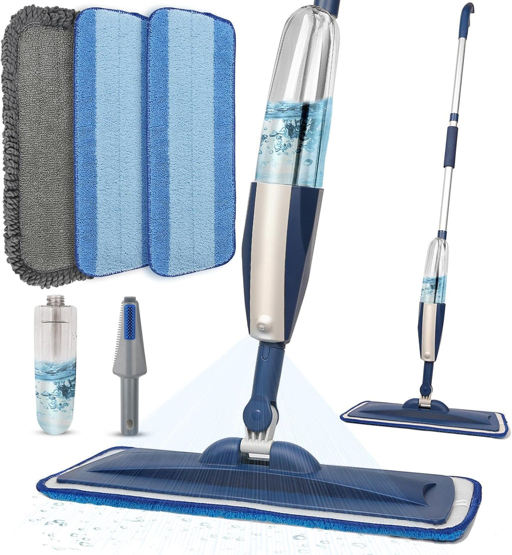 Skiennix Wet Spray Mop - 14 oz Refillable Bottle with 3 Washable Microfiber Pads | Ideal for Hardwood & Tile Floors