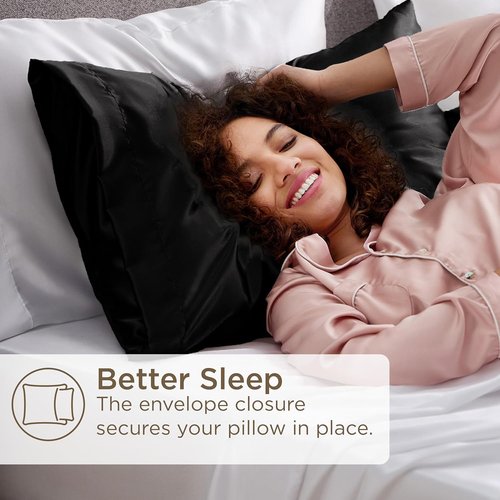 Bedsure King Size Satin Pillowcase Set of 4 - Black Silk-Like Pillow Covers for Hair & Skin | 20x36 Inches