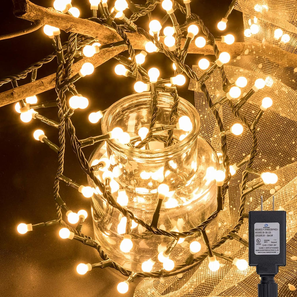 AWQ 500 LED Christmas String Lights - 49ft Cluster Design with 8 Modes | Warm White Indoor/Outdoor Decor