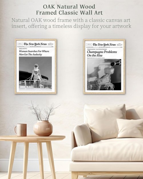 iHery Framed Wall Art - Champagne Problems On the Rise | Trendy 8x10in Natural Oak Décor for Bedroom or Living Room