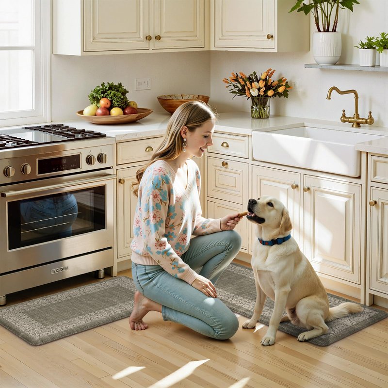 LEEVAN Kitchen Mats Cushioned Anti Fatigue Sets of 2,Blue Non Slip Waterproof Kitchen Mats for Floor,Memory Foam Striped Comfort Kitchen Floor Mat for Sink,Laundry,Home,Office,Desk(17"x29"+17"x47")