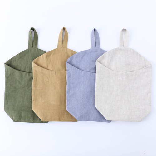 HSOFTIFY 100% Linen Hanging Storage Bags Baskets 2 Pcs, Small Wall Storage Bag for Kitchen, Bedroom, RV Camper Organizer, Sewing Room, Nursery Storage, Kids Room, Linen