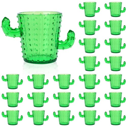 ZZYFGH Plastic Cactus Shot Glasses(Set of 24), 2 Oz Green Cute Cactus Tequila Glasses for Western, Bachelorette, Cinco de Mayo, Tequila, Fiesta Themed Party Supplies