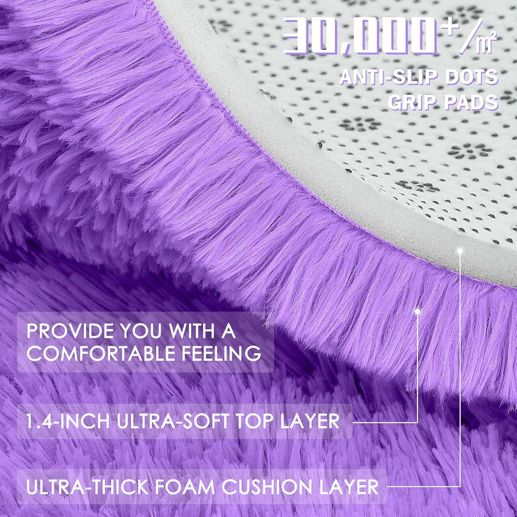 OLANLY Purple Round Area Rug - Soft, Fluffy, Machine Washable 7 ft Circle Carpet for Bedrooms & Nurseries
