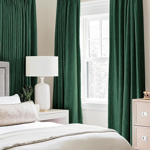 MIULEE Linen Curtains - 100% Blackout Thermal Insulated Emerald Green Drapes | 52 x 90 Inch (2 Panels)