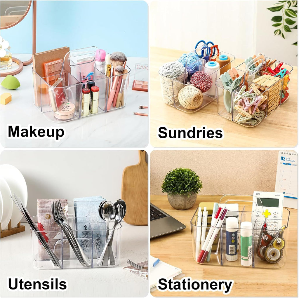 Multiuse Caddy Organizer by [Brand Name] - Portable Plastic Tote Bin for Art, Makeup & Office Supplies - Clear