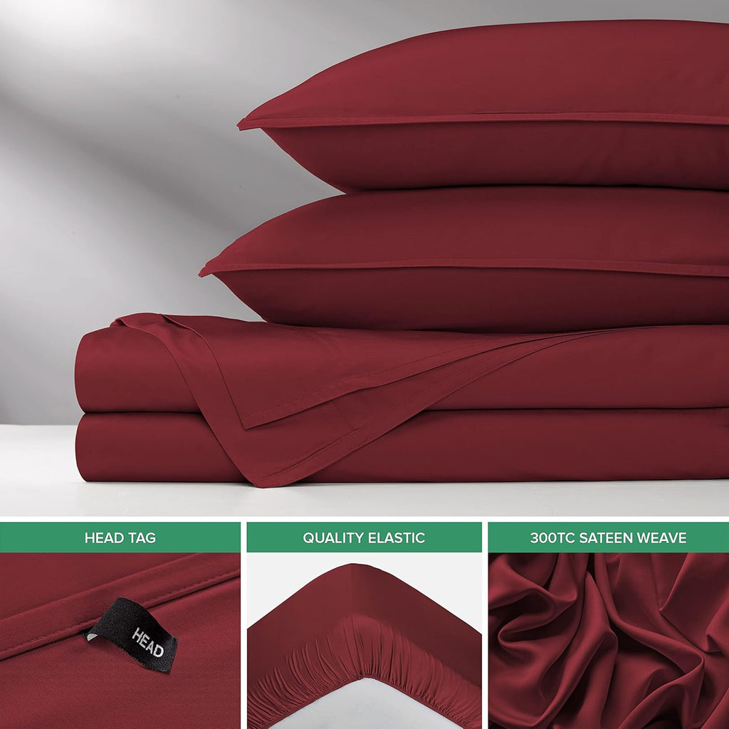 Pure Bamboo Queen Sheets - Luxuriously Soft & Cooling 100% Organic Viscose Bed Sheet Set | Merlot Color, Double Stitching