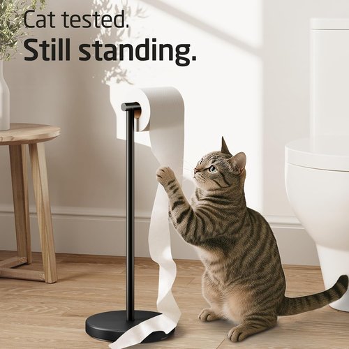 KES Bathroom Toilet Paper Holder - Modern Freestanding Tissue Roll Holder in Matte Black, 20.2" H