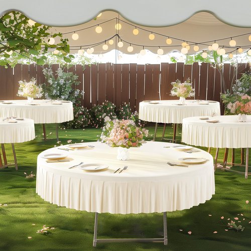 6 Pack Ivory Spandex Round Tablecloths 72 inch, Stretchy Fitted 6FT Table Cloths Wrinkle Free Round Table Covers with Skirt for Wedding Banquet Birthday Party Buffet Restaurant