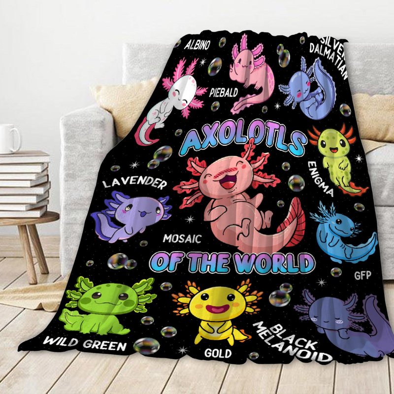 Axolotls of The World Throw Blanket,Axolotls Blanket Gifts, Ultra Soft Lightweight Flannel Blankets Warm Fuzzy Cozy Plush Blankets for Couch Sofa Bed Living Room,Kids Size-40"x50"