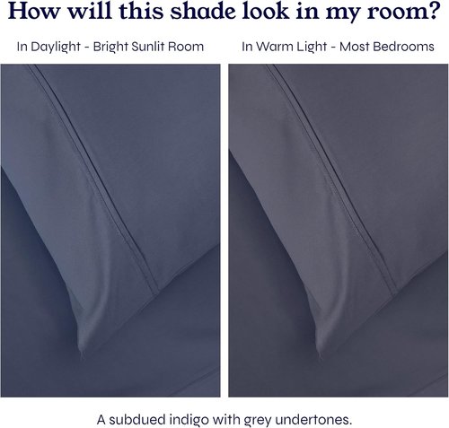 California Design Den Full Size Bed Sheets - 400 Thread Count 100% Cotton Sateen - Soft, Breathable Indigo Blue 2-Pack