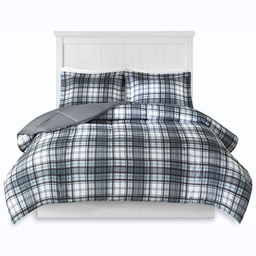 Madison Park Essentials Parkston Plaid Comforter, Matching Sham, 3M Scotchguard Stain Release Cover, Hypoallergenic All Season Bedding-Set, Twin/TwinXL, Grey, 2 Piece