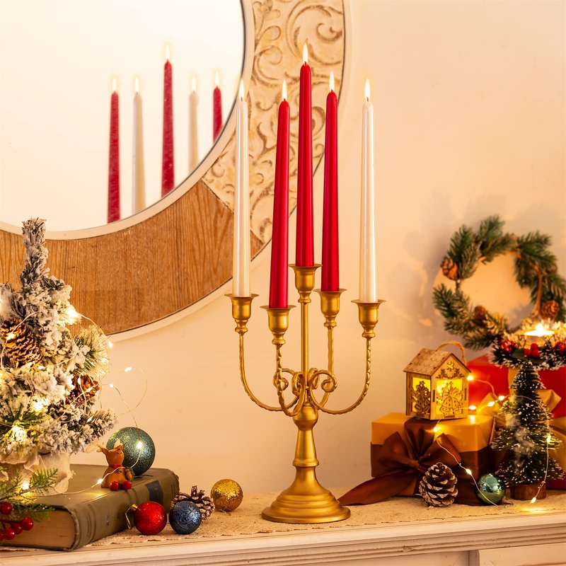 Sziqiqi Candelabra Candle Holder Gold Set of 6-5-arm Metal Candlestick Holders for Taper Candles for Centerpieces Table Wedding Christmas Fireplace Decor Birthday