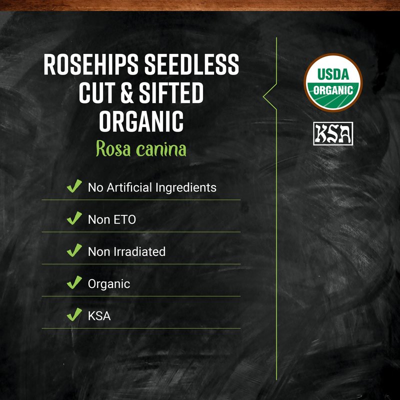 Frontier Co-op Organic Seedless Rosehips, Cut and Sifted - 100% Natural Dried Rose Hips for Rosehip Tea Organic, Powder, Oil - Kosher | 16 Ounce (Pack of 1)