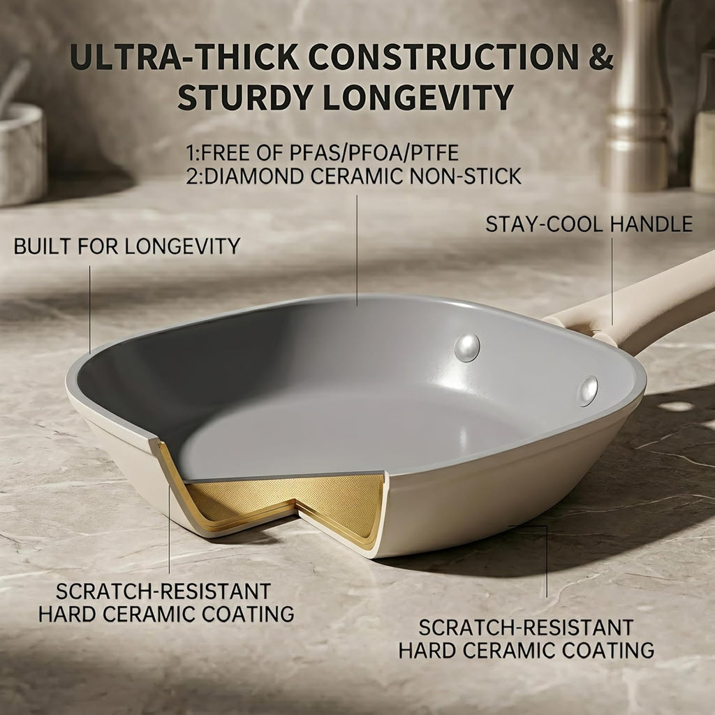 Skiennix 8-Inch Ceramic Nonstick Frying Pan - Eco-Friendly, PFAS & PFOA-Free, Induction Compatible