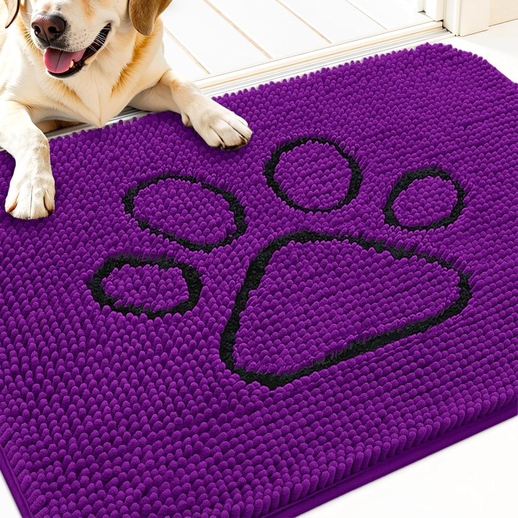 OLANLY Dog Door Mat - Absorbent Non-Slip Muddy Paws Mat | Quick Dry Chenille, 30x20, Purple